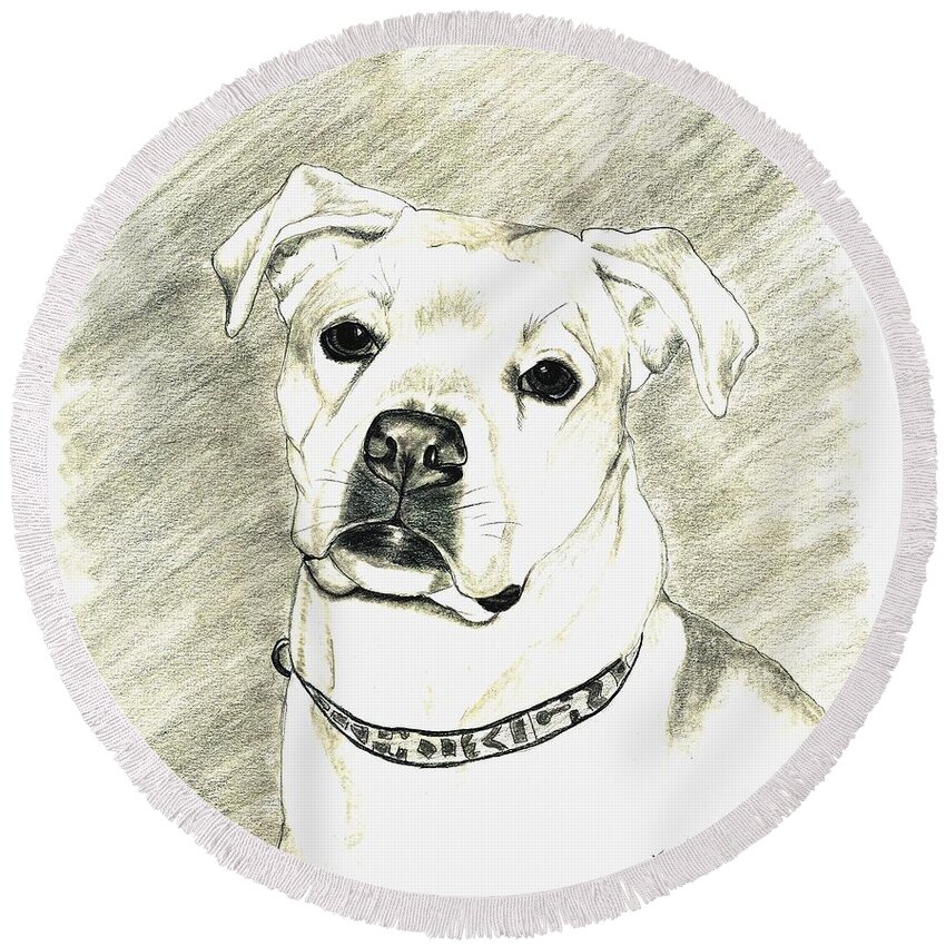 Pet Portrait Round Beach Towel featuring the drawing My Bella by Joette Snyder
