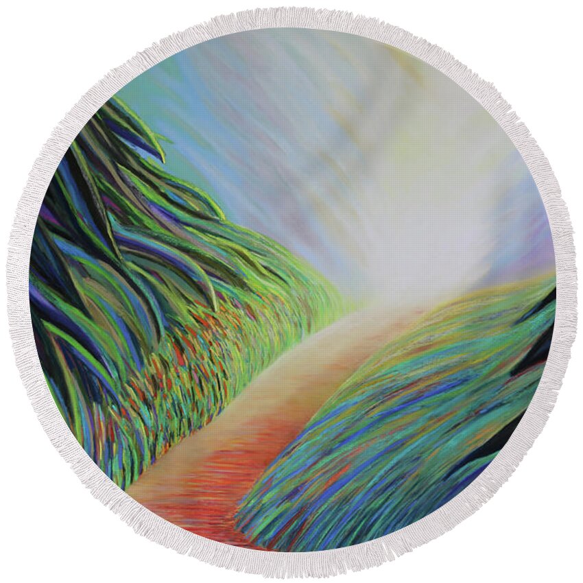  Round Beach Towel featuring the painting My Childhood in Nature by Polly Castor