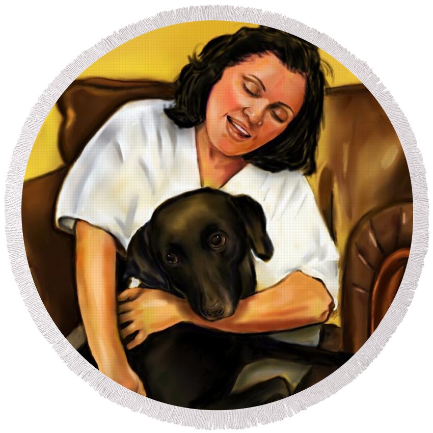 Dog Round Beach Towel featuring the digital art My cousin and Sara by Carmen Cordova