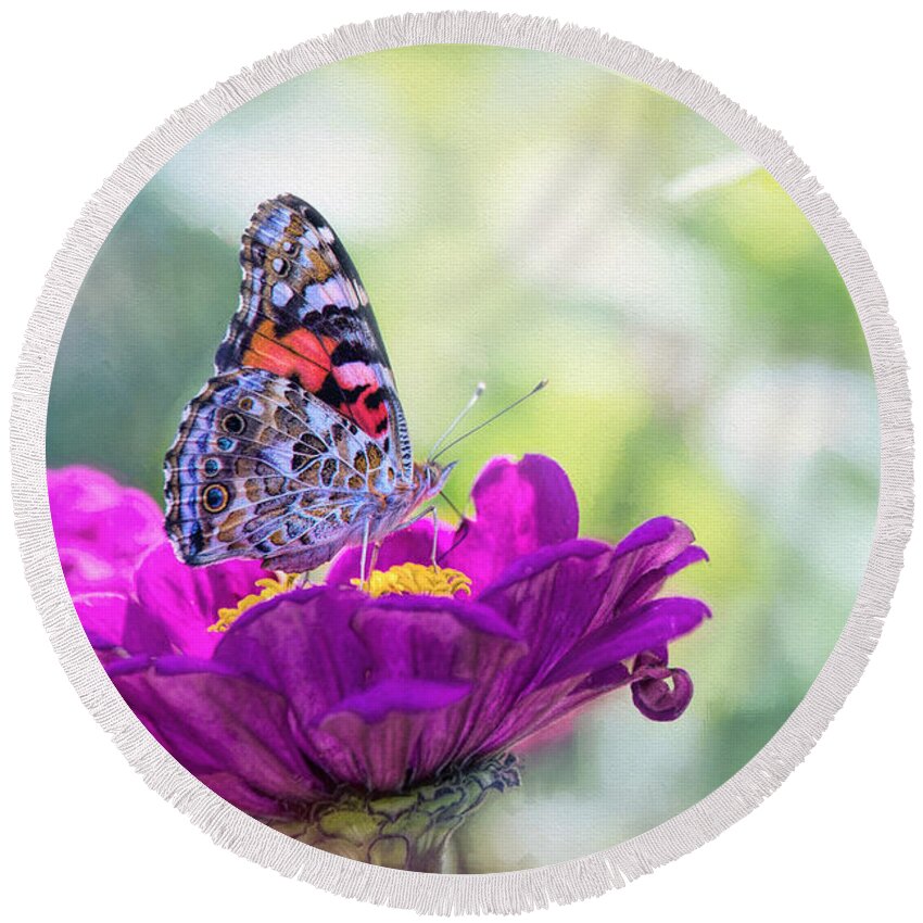 Nature Round Beach Towel featuring the photograph My Fair Painted Lady by Sharon McConnell