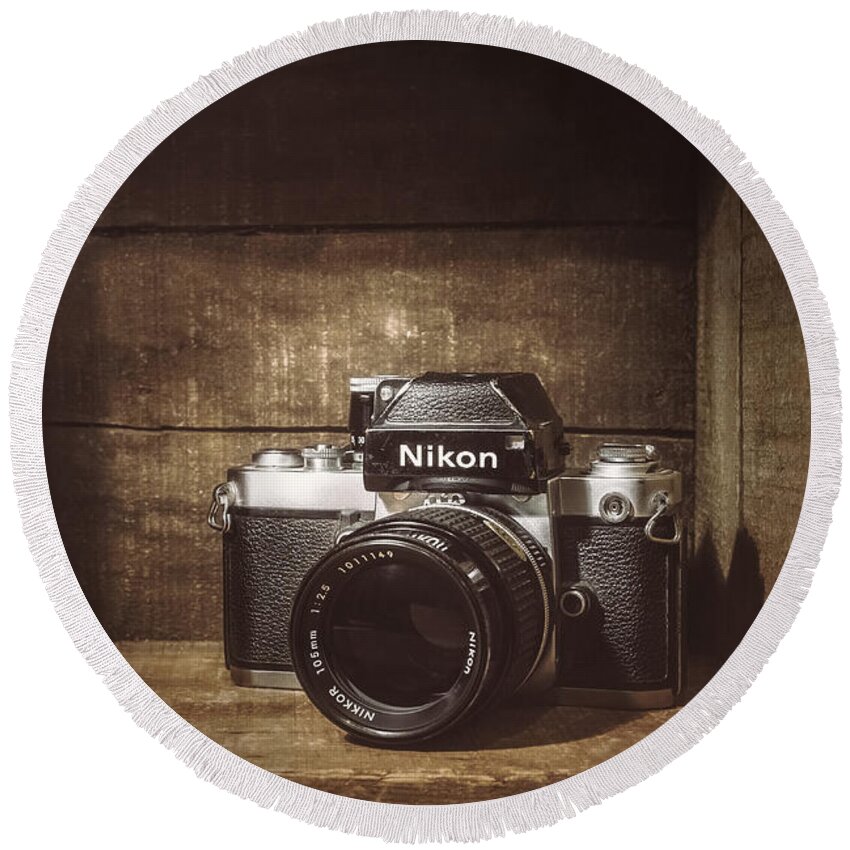 Nikon F2 Round Beach Towel featuring the photograph My First Nikon Camera by Scott Norris