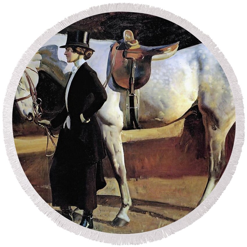 Alfred James Munnings Round Beach Towel featuring the painting My Horse is my Friend by Alfred James Munnings