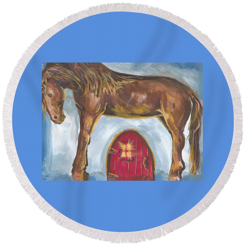 My Mane House Round Beach Towel featuring the painting My Mane House by Sheri Jo Posselt