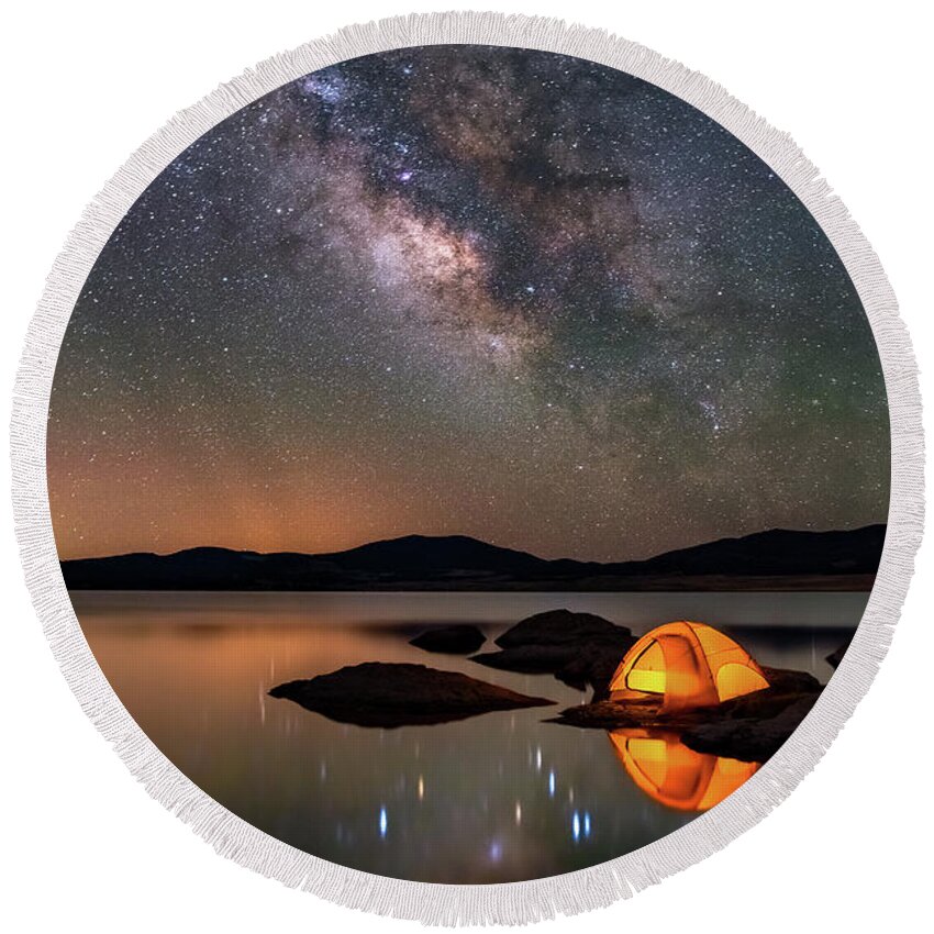 Milky Way Round Beach Towel featuring the photograph My Million Star Hotel by Darren White