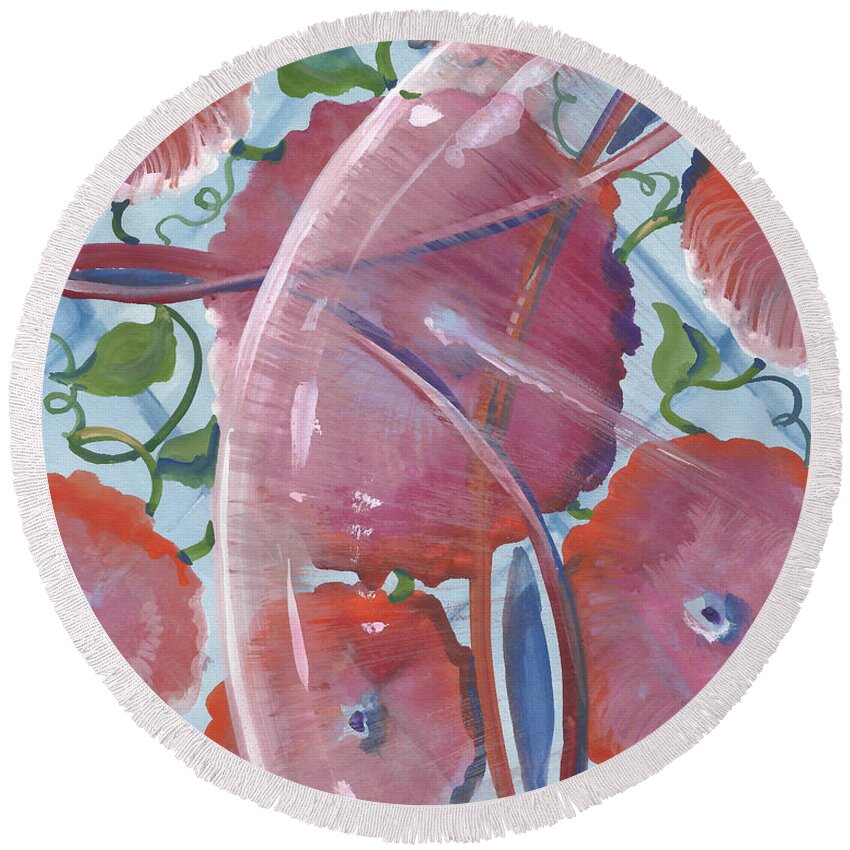 Mother Round Beach Towel featuring the painting My Mother's Quilt by Sheri Jo Posselt