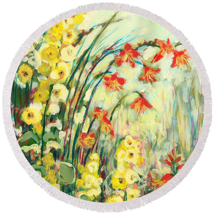 Impressionist Round Beach Towel featuring the painting My Secret Garden by Jennifer Lommers