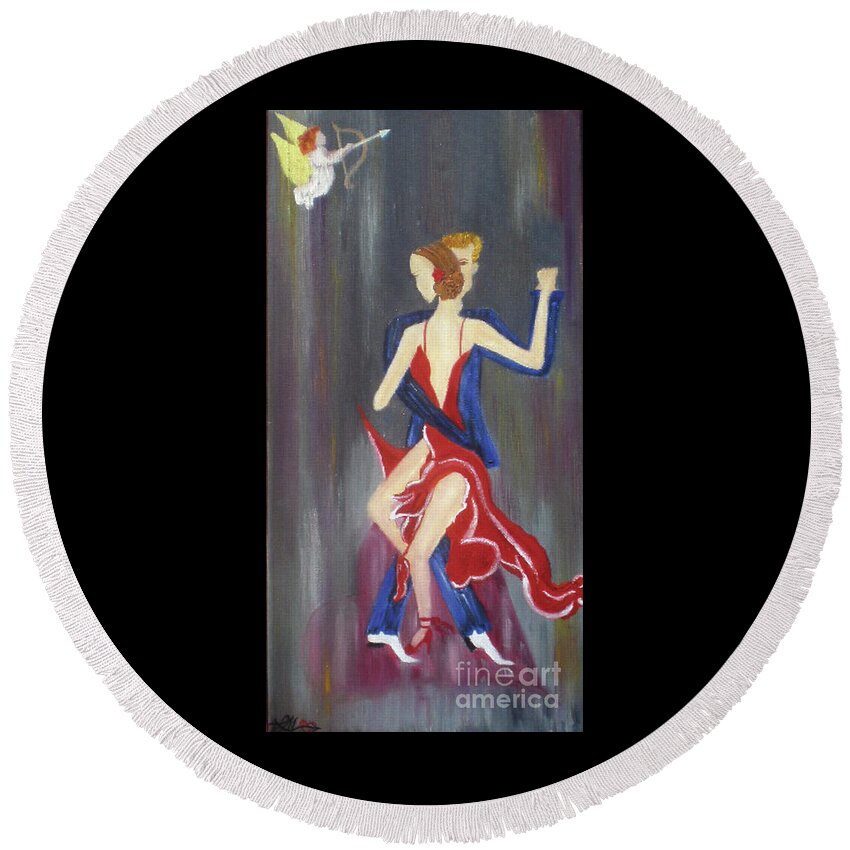 Cupid Round Beach Towel featuring the painting My Secret Valentine by Artist Linda Marie