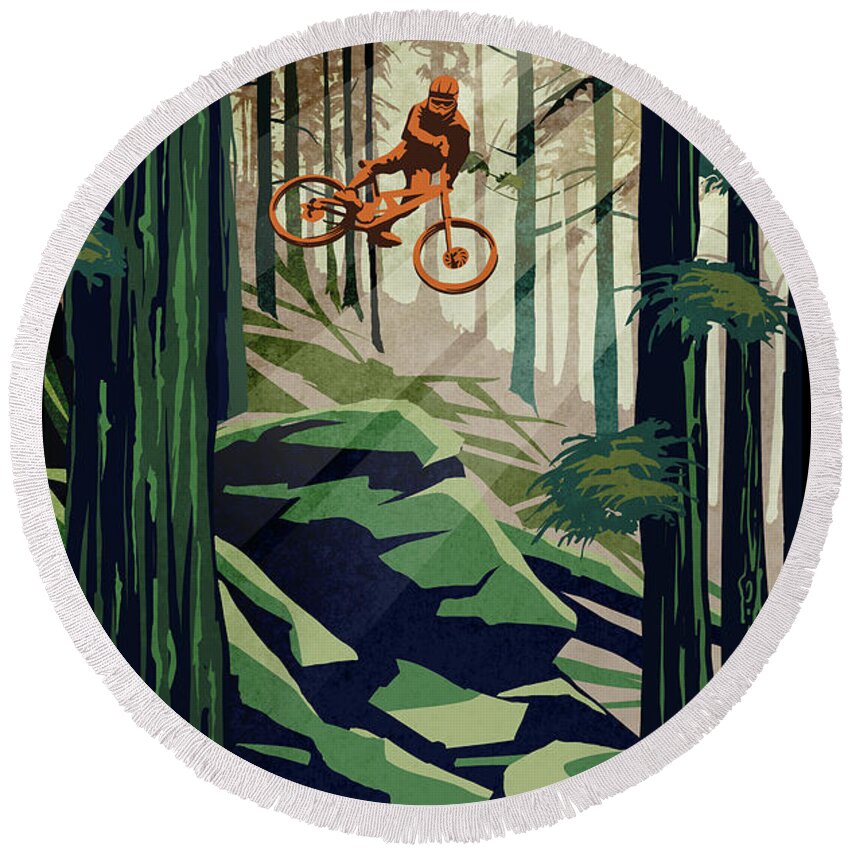 Mountain Bike Round Beach Towel featuring the painting My Therapy by Sassan Filsoof