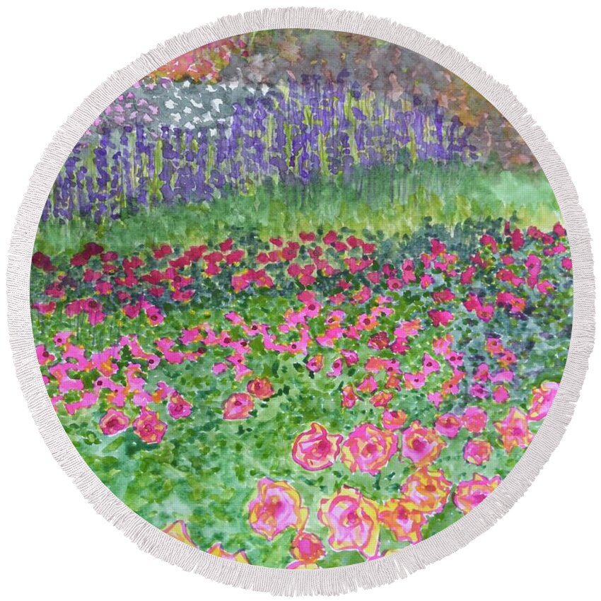  Round Beach Towel featuring the painting My Ultimate Garden by Barrie Stark