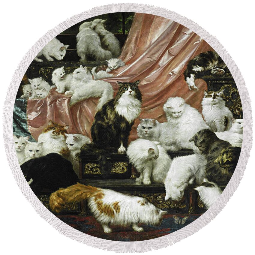 Carl Kahler Round Beach Towel featuring the painting My Wife's Lovers by Carl Kahler