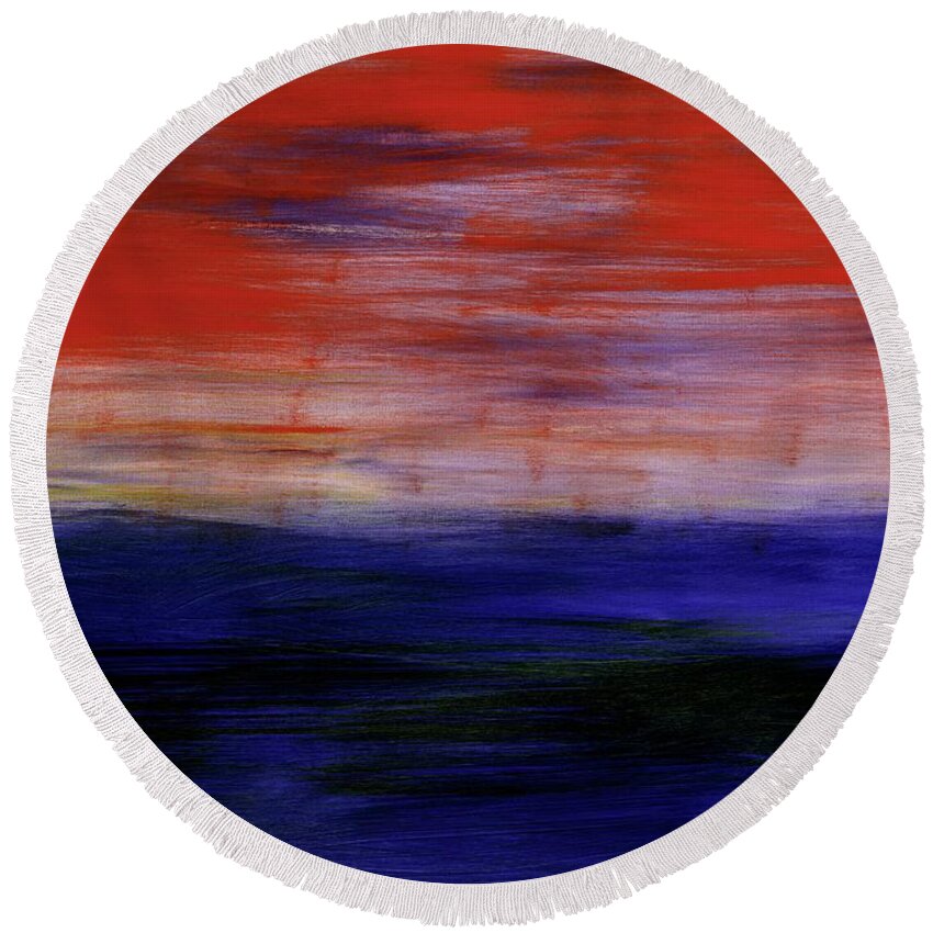 Abstract Round Beach Towel featuring the painting Mystic Evening by Angela Bushman