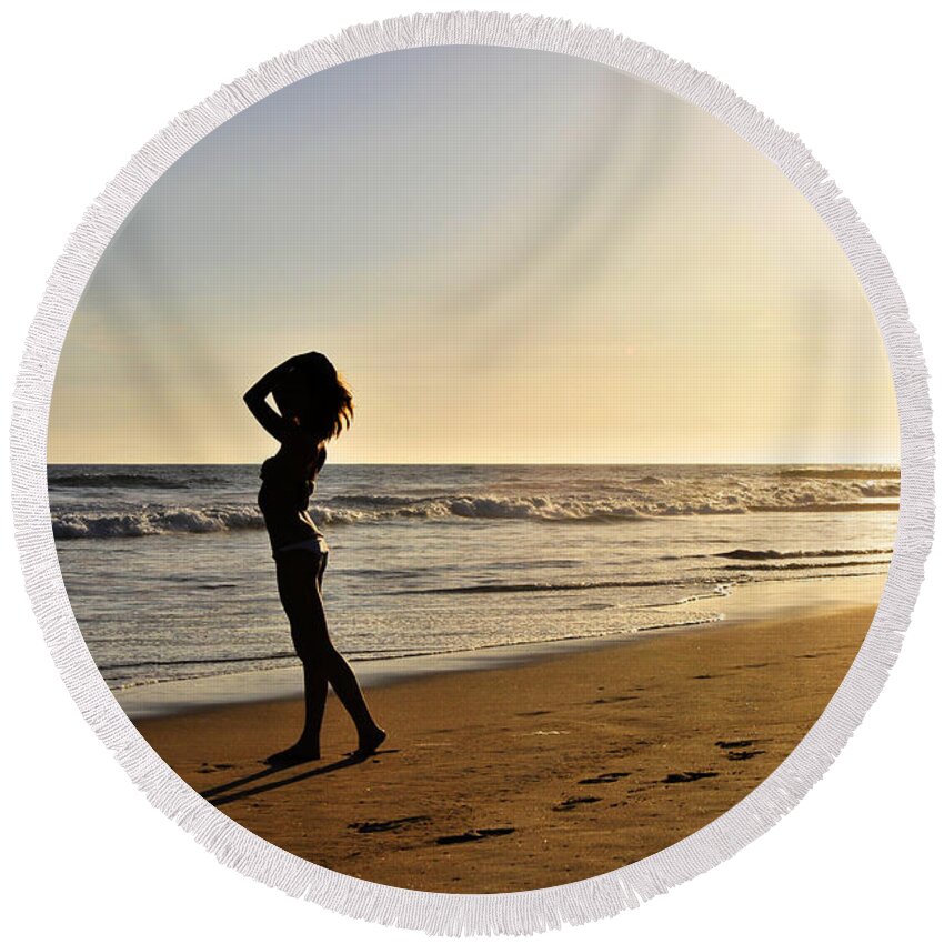 Glamour Photographs Round Beach Towel featuring the photograph Mystic sunset by Robert WK Clark