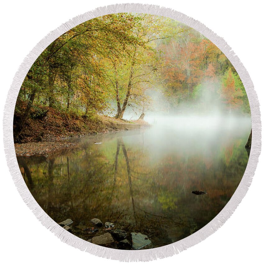 Landscape Round Beach Towel featuring the photograph Mystical Reflection by Iris Greenwell