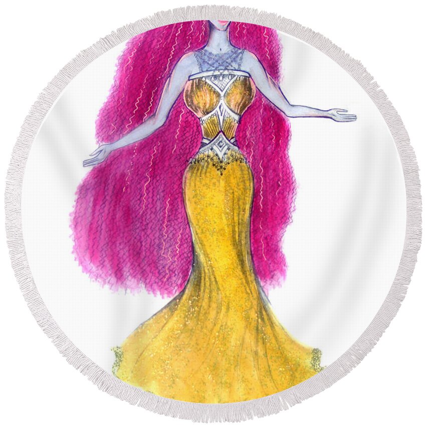 Mzia Round Beach Towel featuring the painting Mzia Meisouri. Beauty girl from space by Sofia Goldberg