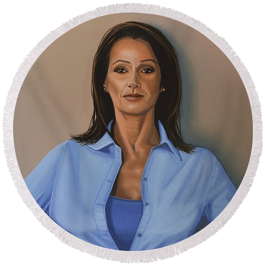 Nadia Comaneci Round Beach Towel featuring the painting Nadia Comaneci by Paul Meijering