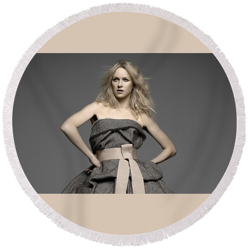 Naomi Watts Round Beach Towel featuring the photograph Naomi Watts by Jackie Russo
