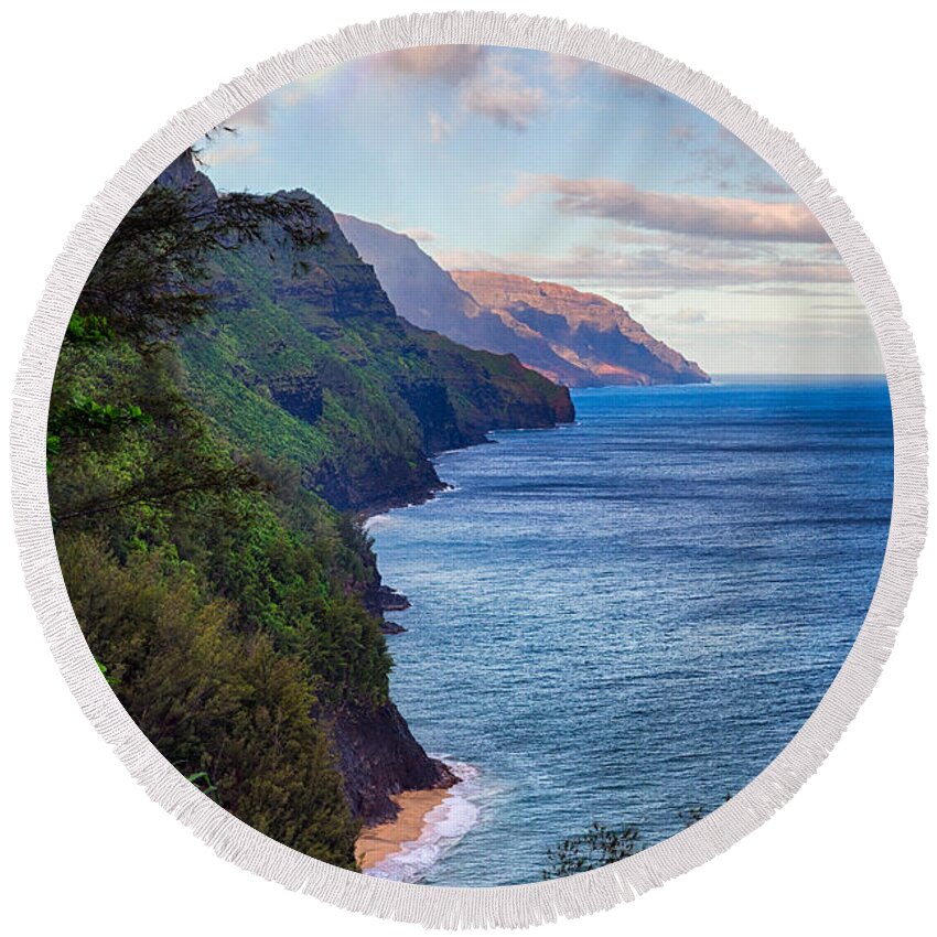 Hawaii Round Beach Towel featuring the photograph Napali Coastline by Anthony Michael Bonafede