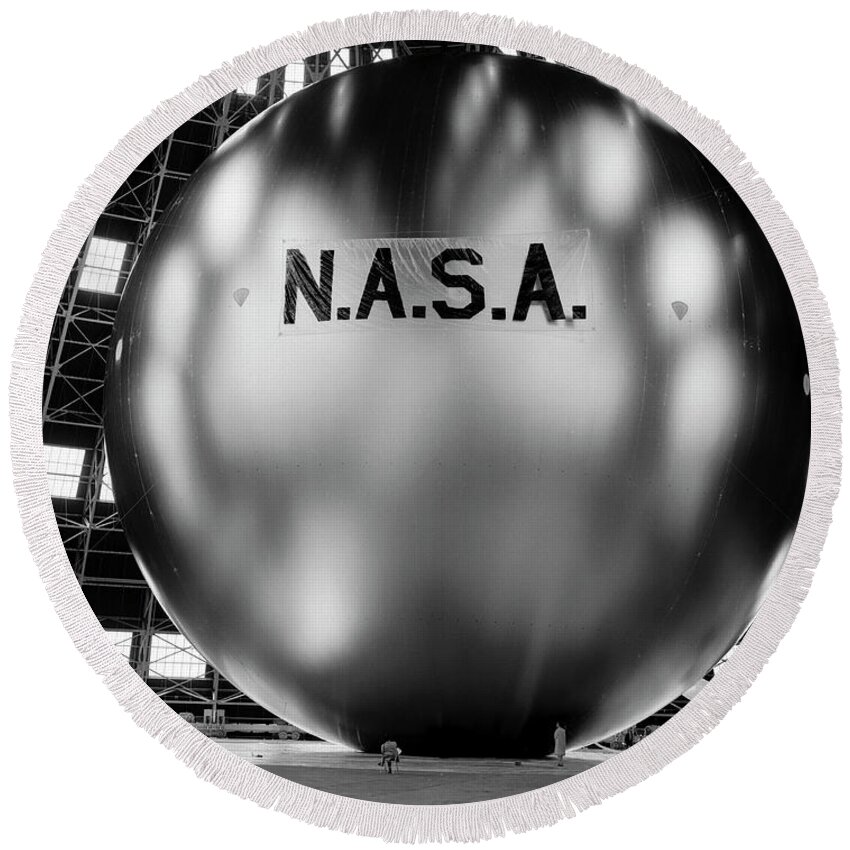 Nasa Round Beach Towel featuring the photograph NASA Project Echo Metallic Balloon - 1960 by War Is Hell Store