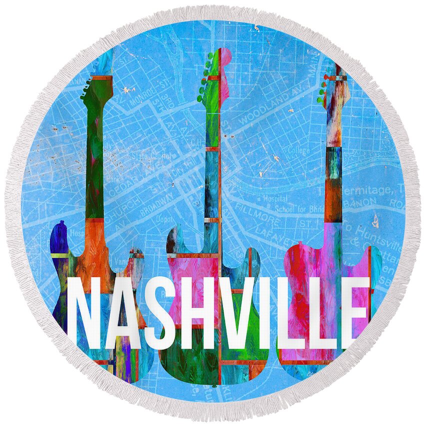 Nashville Round Beach Towel featuring the photograph Nashville Guitars Music Scene by Edward Fielding