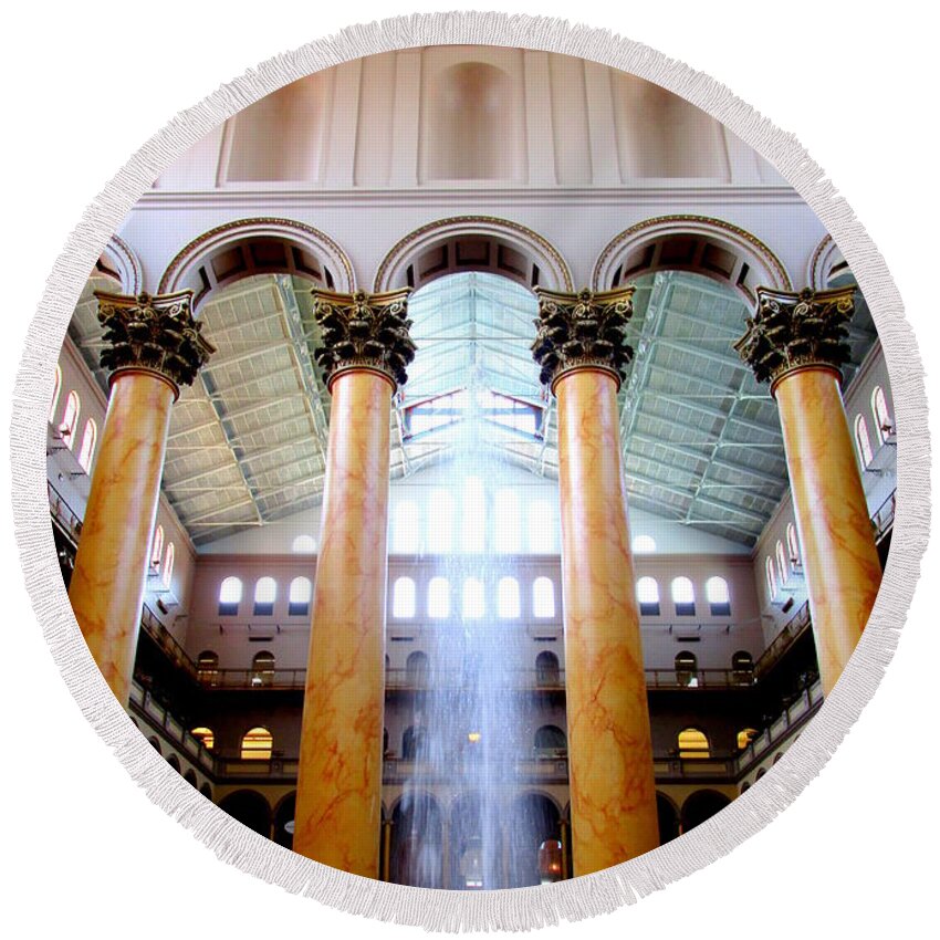 Washington Round Beach Towel featuring the photograph National Building Museum 4 by Randall Weidner