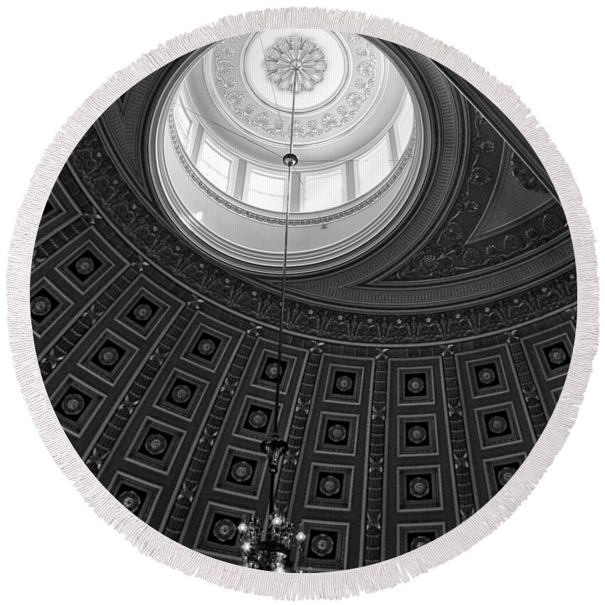 National Statuary Hall Ceiling Round Beach Towel featuring the photograph National Statuary Hall Ceiling in Black and White by Greg and Chrystal Mimbs