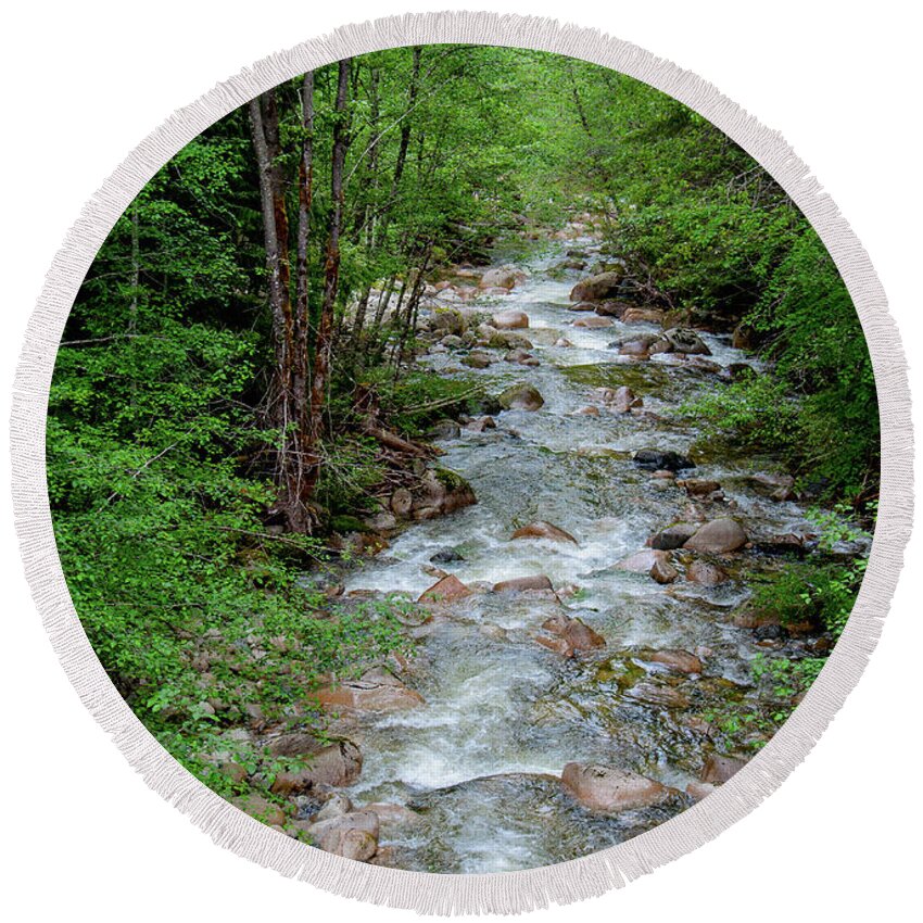 Running Water Round Beach Towel featuring the photograph Naturally Pure Stream Backroad Discovery by Roxy Hurtubise