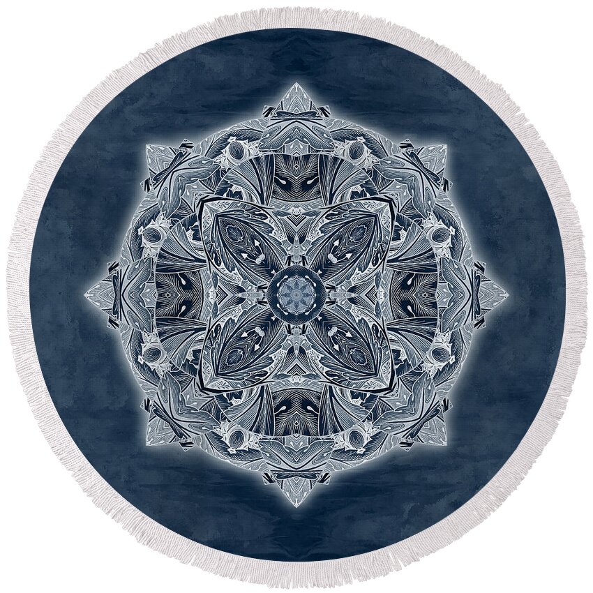 Blue Round Beach Towel featuring the digital art Nature Blueprint by Deborah Smith