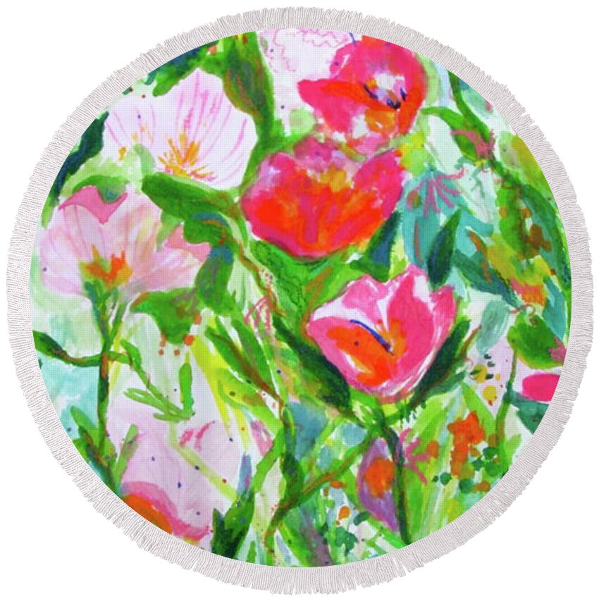 Watercolor. Pastels Round Beach Towel featuring the painting Nature Dance by Beth Saffer