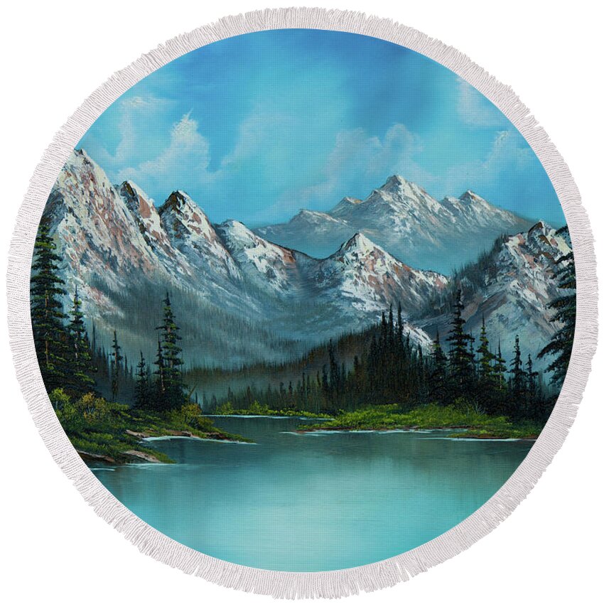 Landscape Round Beach Towel featuring the painting Nature's Grandeur by Chris Steele