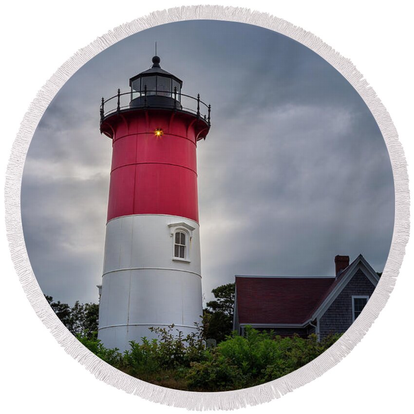 Beach Round Beach Towel featuring the photograph Nauset Light 2 by Jen Manganello