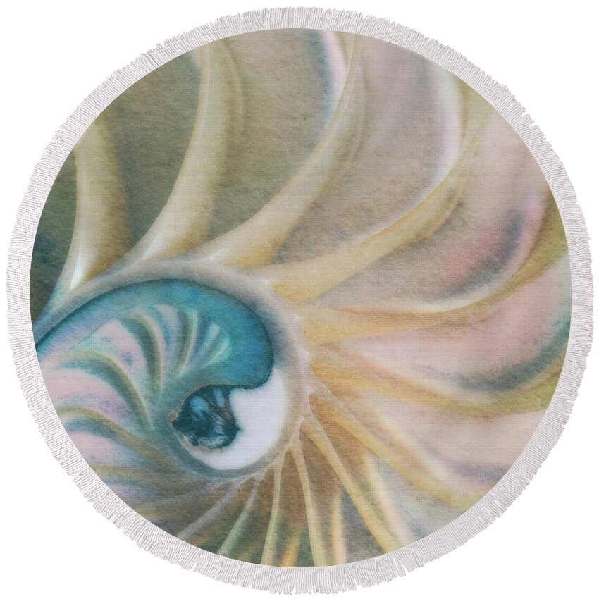 Fine Art Photography Round Beach Towel featuring the photograph Nautilus #1, Embryo by John Strong
