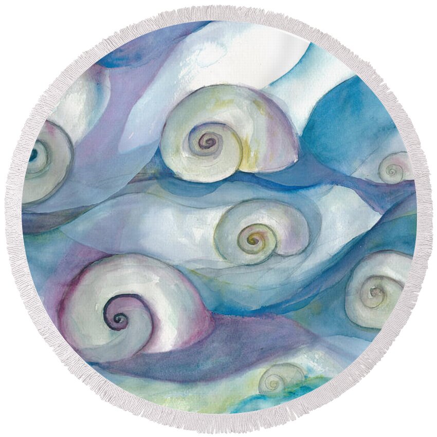 Nautilus Round Beach Towel featuring the painting Nautilus Abstract by Kelly Perez