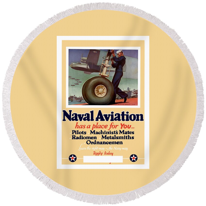 Navy Round Beach Towel featuring the painting Naval Aviation Has A Place For You by War Is Hell Store