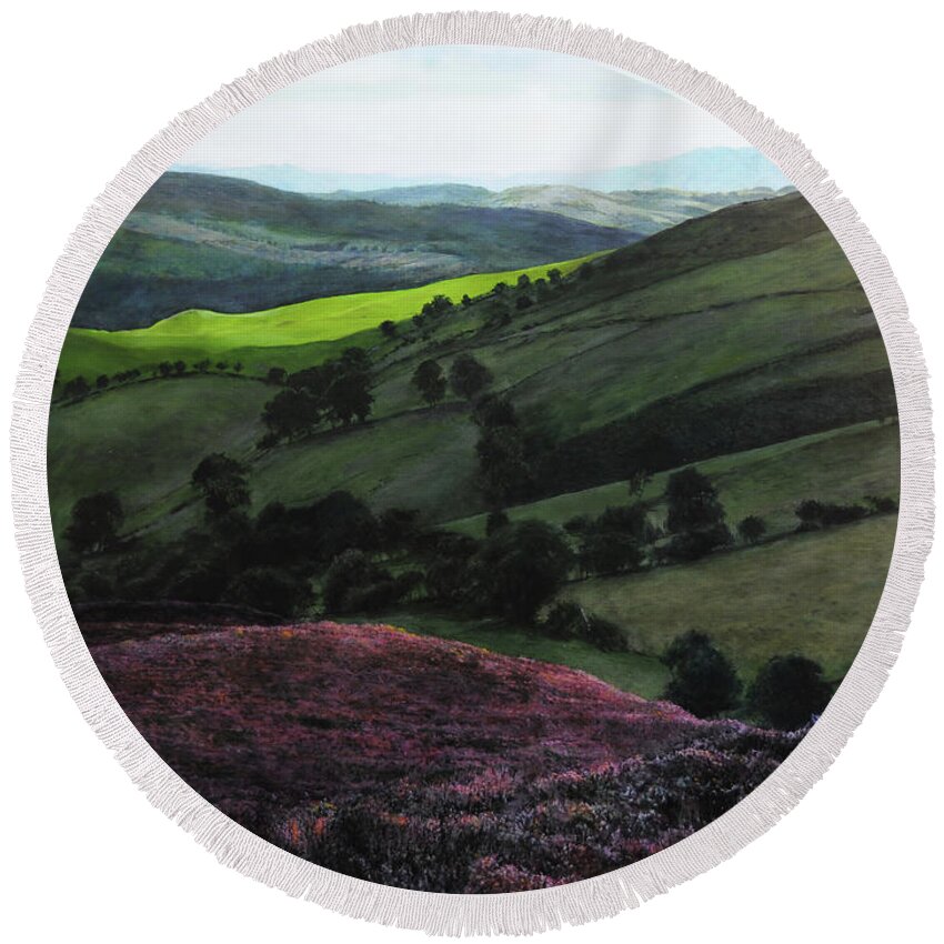 Landscape Round Beach Towel featuring the painting Near Llangollen by Harry Robertson