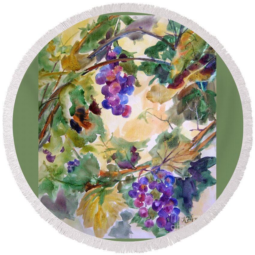 Paintings Round Beach Towel featuring the painting Neighborhood Grapevine by Kathy Braud