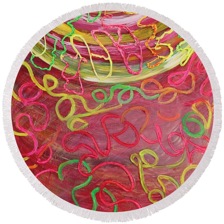 Neon Strings Round Beach Towel featuring the painting Neon strings by Sarahleah Hankes