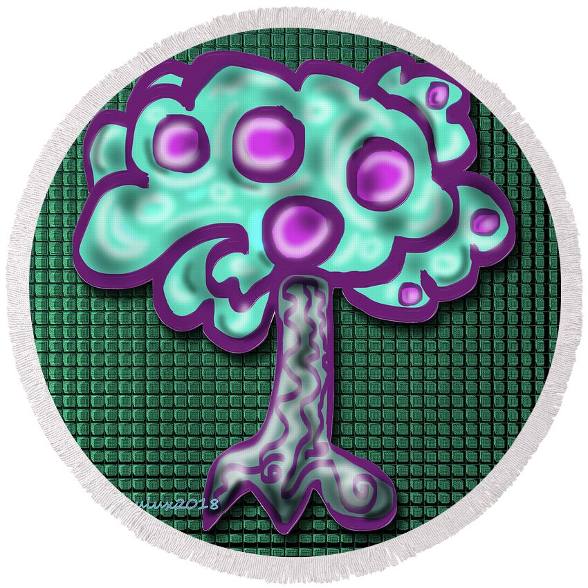 Tree Round Beach Towel featuring the digital art Neon Tree by Mimulux Patricia No