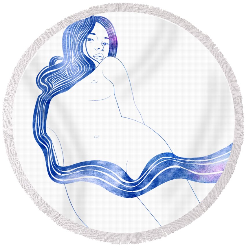 Woman Round Beach Towel featuring the mixed media Nereid XVII by Stevyn Llewellyn
