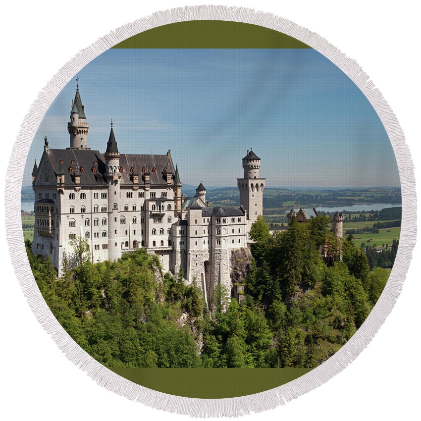 Neuschwanstein Castle Round Beach Towel featuring the photograph Neuschwanstein Castle from Marienbrucke by Aivar Mikko