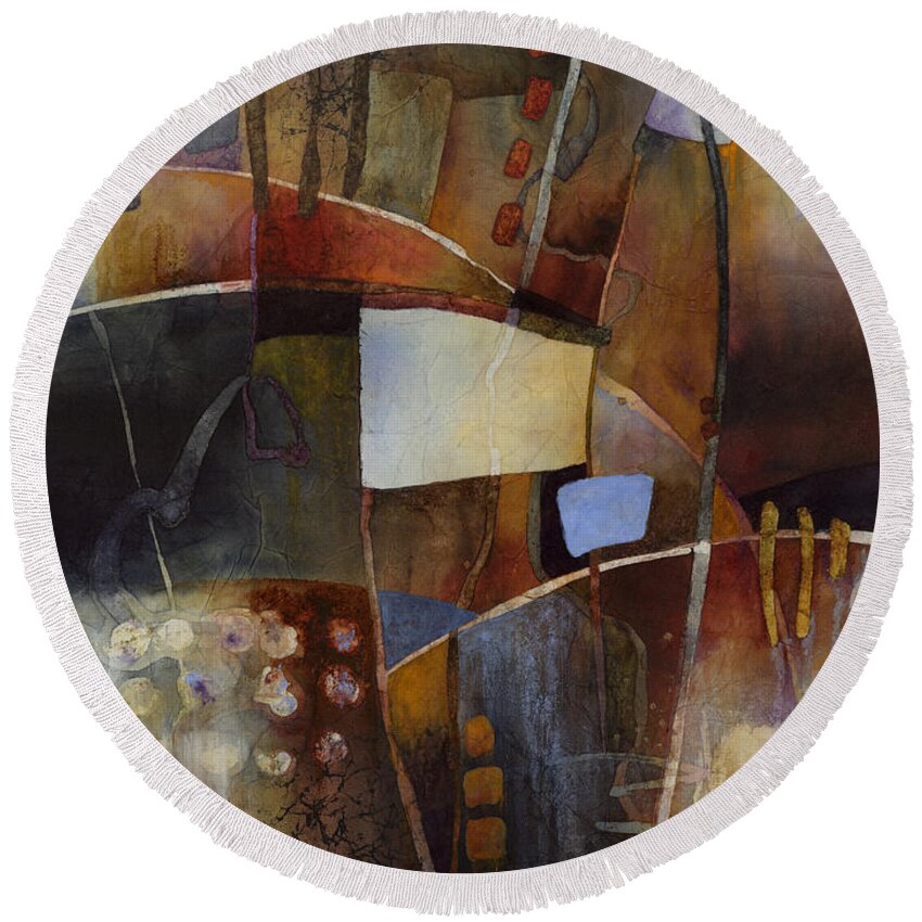 Abstract Round Beach Towel featuring the painting Neutral Elements 2 by Hailey E Herrera