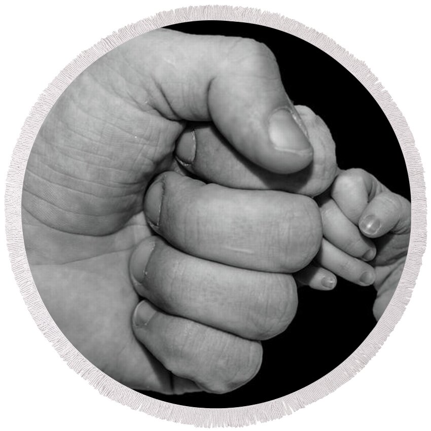 New Born Round Beach Towel featuring the photograph New born fist bump by Joe Holley