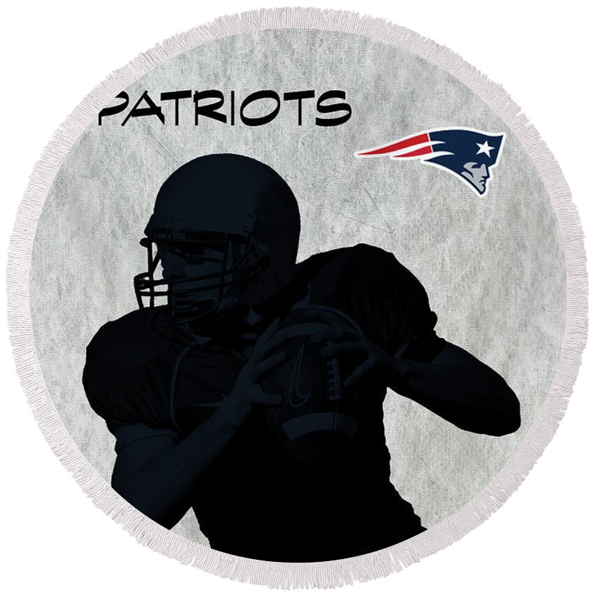 New England Round Beach Towel featuring the digital art New England Patriots Football by David Dehner