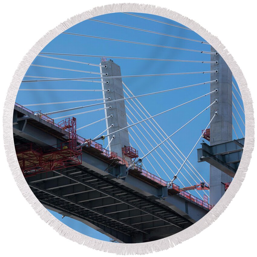 Goethals Bridge Round Beach Towel featuring the photograph New Goethals Bridge Construction 1 by Kenneth Cole