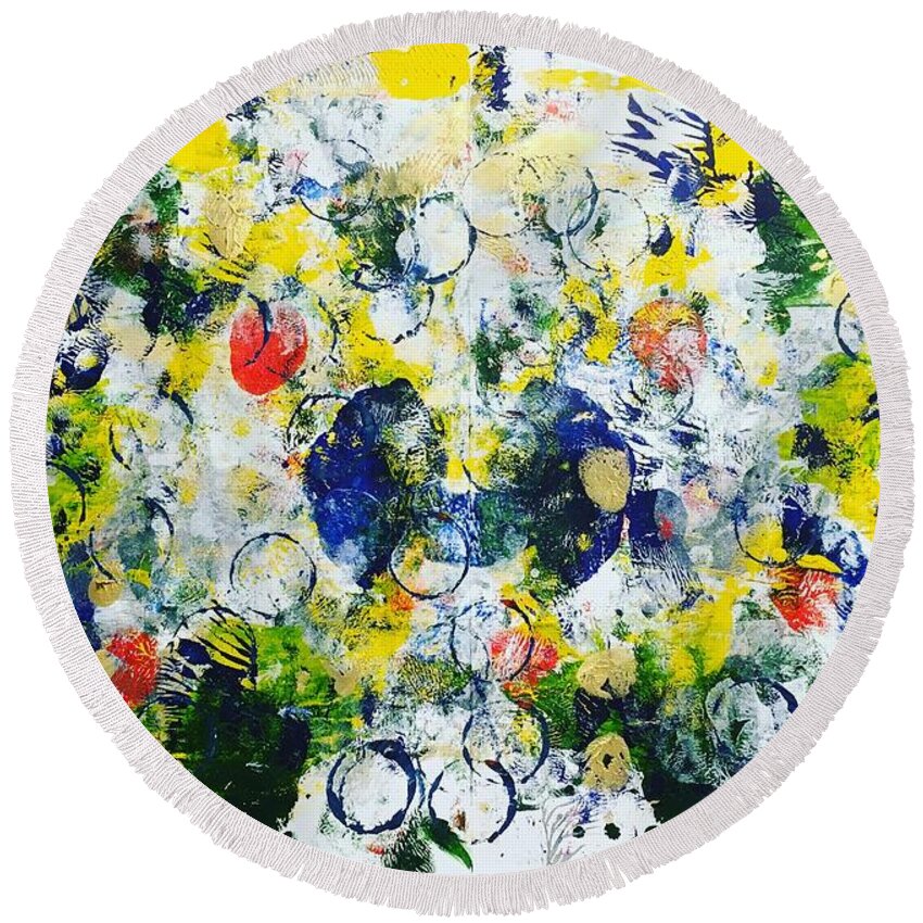 Abstract Round Beach Towel featuring the painting New haven no 1 by Marita Esteva