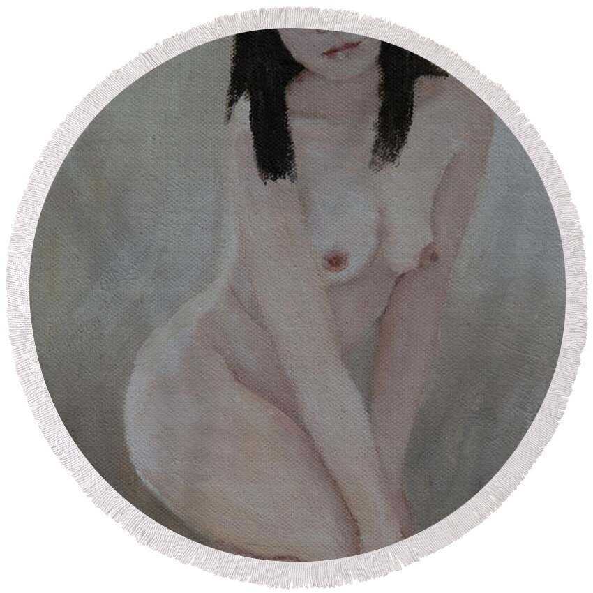 Nude Round Beach Towel featuring the painting New Hope by Masami IIDA