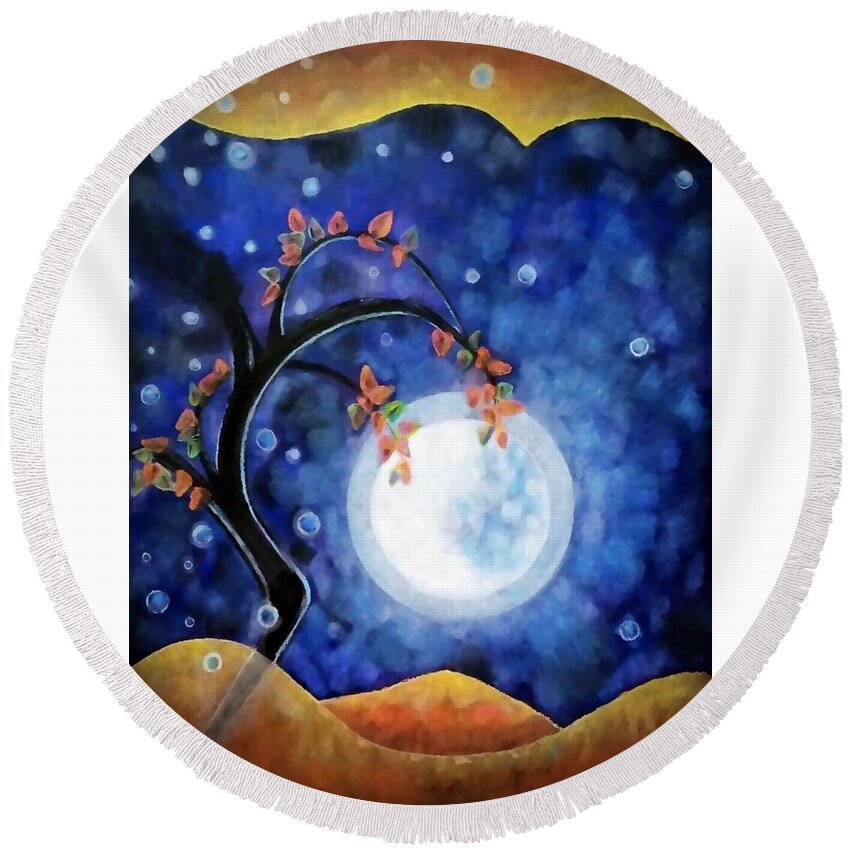 Moon Round Beach Towel featuring the pastel New Moon by Laurie's Intuitive