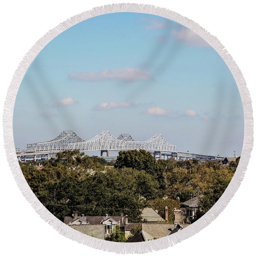 Highway Round Beach Towel featuring the photograph New Orleans Twin Spans by Scott Pellegrin