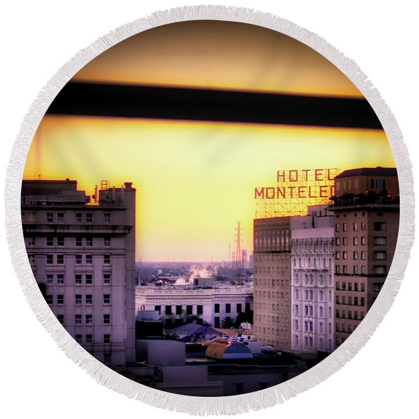 New Orleans Round Beach Towel featuring the photograph New Orleans Window Sunrise by Jim Albritton
