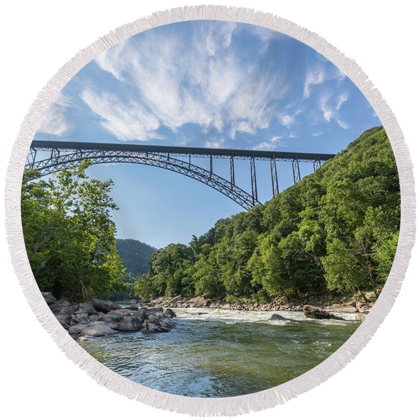 Photosbymch Round Beach Towel featuring the photograph New River Gorge Bridge over the New River by M C Hood