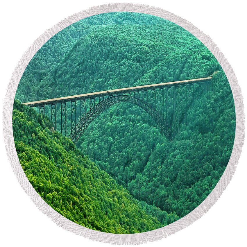 Scenicfotos Round Beach Towel featuring the photograph New River Gorge Bridge by Mark Allen